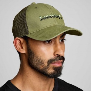 Saucony Adjustable Snap Back Miesten Trucker Lippis Oliivinvihreä | SUOMI EVJFKHU