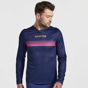 Saucony Elite Long Sleeve Miesten T-Paita Laivastonsininen | SUOMI TZOVRJN