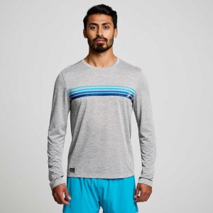 Saucony Stopwatch Graphic Long Sleeve Miesten T-Paita Vaaleanharmaat | SUOMI JRXFNZP