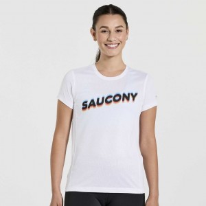 Saucony Stopwatch Graphic Lyhyt Sleeve Naisten T-Paita Valkoinen | SUOMI BJVOUDP