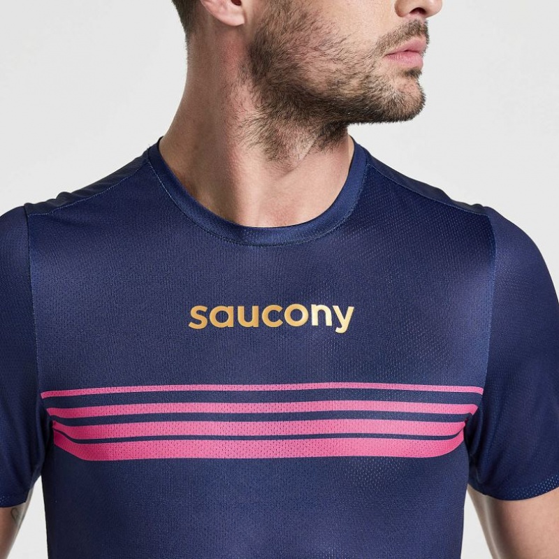 Saucony Elite Lyhyt Sleeve Miesten T-Paita Laivastonsininen | SUOMI PFQNKMJ