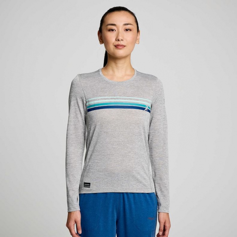 Saucony Stopwatch Graphic Long Sleeve Naisten T-Paita Vaaleanharmaat | SUOMI BLDSFGJ