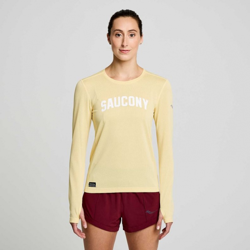 Saucony Stopwatch Graphic Long Sleeve Naisten T-Paita Keltainen | SUOMI CQYKSXP