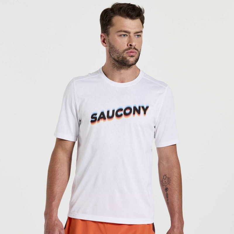 Saucony Stopwatch Graphic Lyhyt Sleeve Miesten T-Paita Valkoinen | SUOMI PSFAUYN