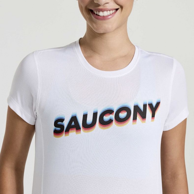 Saucony Stopwatch Graphic Lyhyt Sleeve Naisten T-Paita Valkoinen | SUOMI BJVOUDP