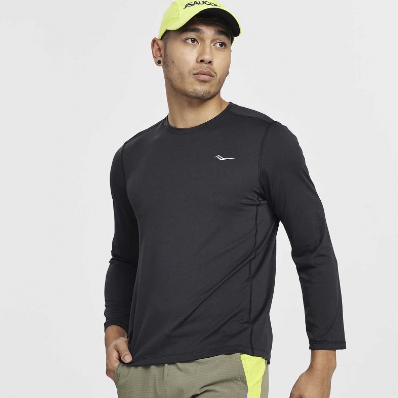 Saucony Stopwatch Long Sleeve Miesten T-Paita Mustat | SUOMI IPALCZN